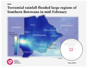 Figure 1: 5-day accumulated rainfall from 16-20th February 2025 over Botswana. Data from ERA5.