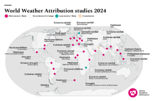 A world map shows the 29 studies by World Weather Attribution in 2024.